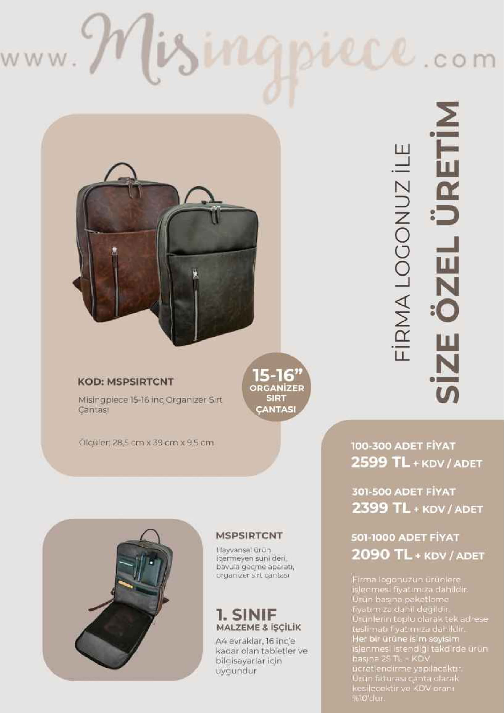 16%20inç%20Organizer%20Sırt%20Çantası%20Toplu%20Sipariş%20Özel